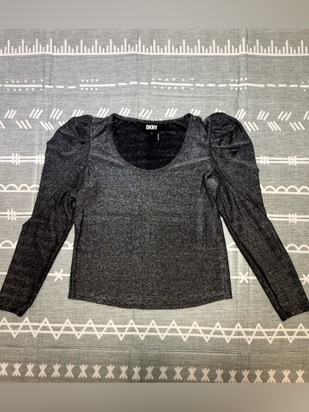 DKNY Metallic Shimmer Puff Sleeve Top